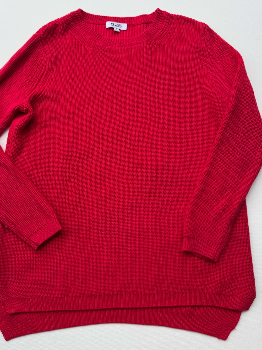 525 America 100% Cotton Red Cable-knit Crewneck Sweater, Size S